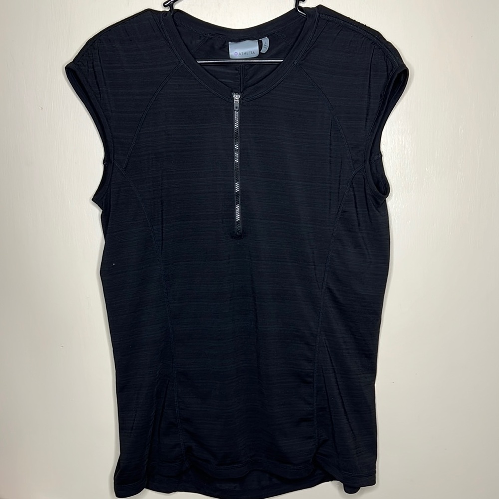 Athleta Black Top Athletic Sleeveless Pullover Half Zip Size Large
